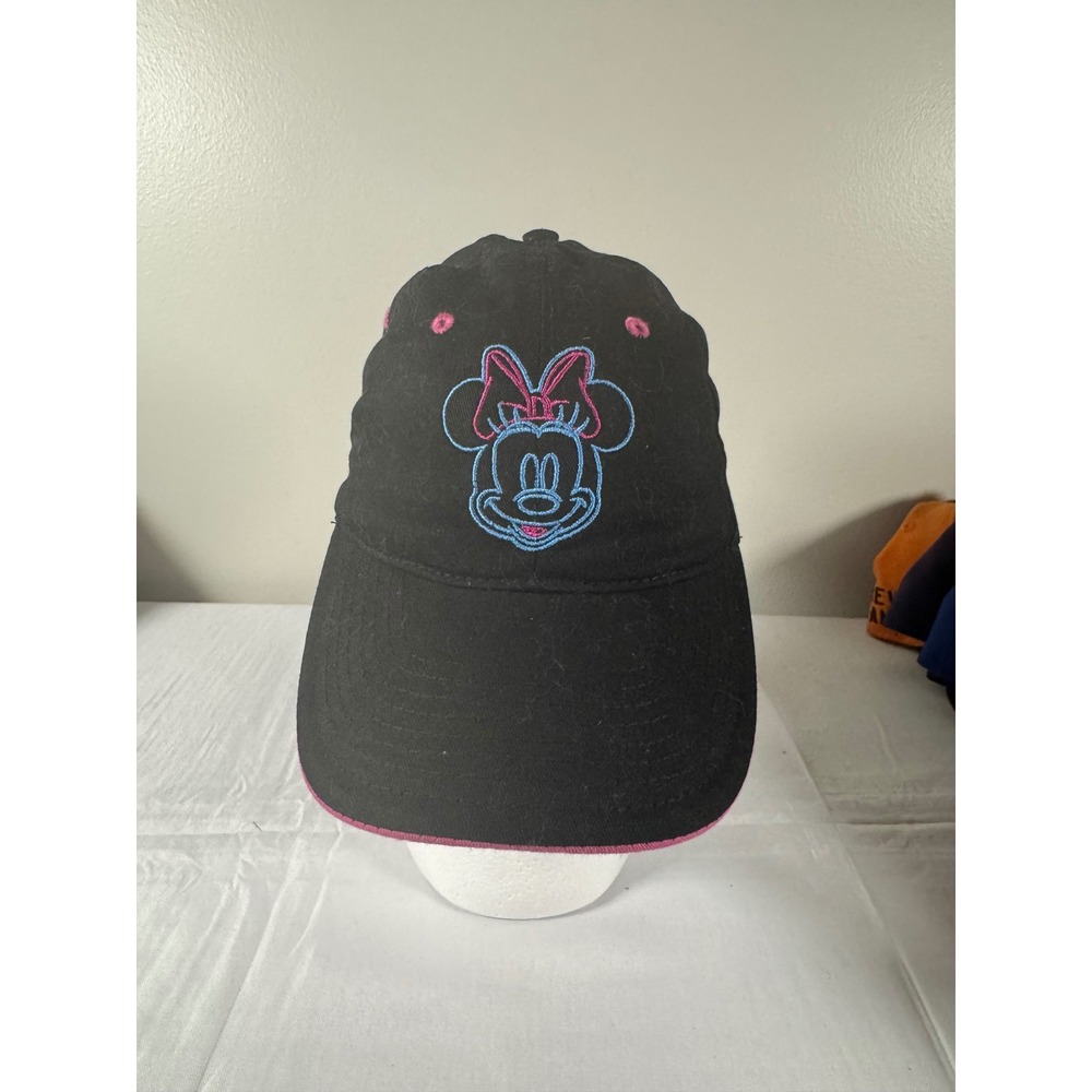 Disney Parks Minnie Mouse Neon Embroidered Black Baseball Cap Hat Adjustable